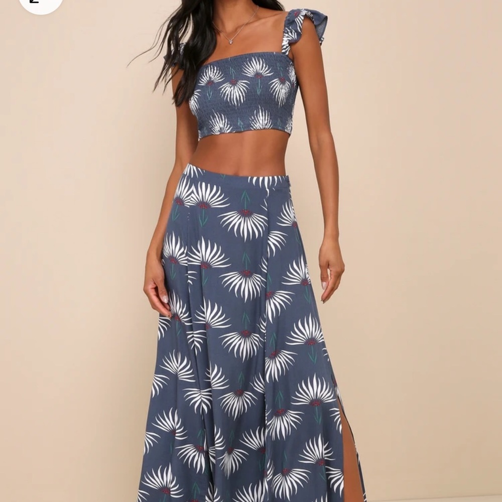 Trancoso Dusty Blue Floral Print Two-Piece Maxi Dress